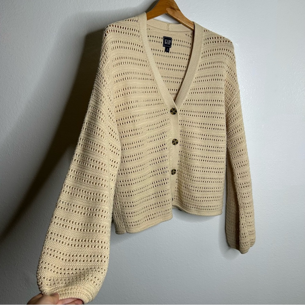 GAP 100% Cotton Crochet Textured Open Knit Button Down Cardigan Sweater